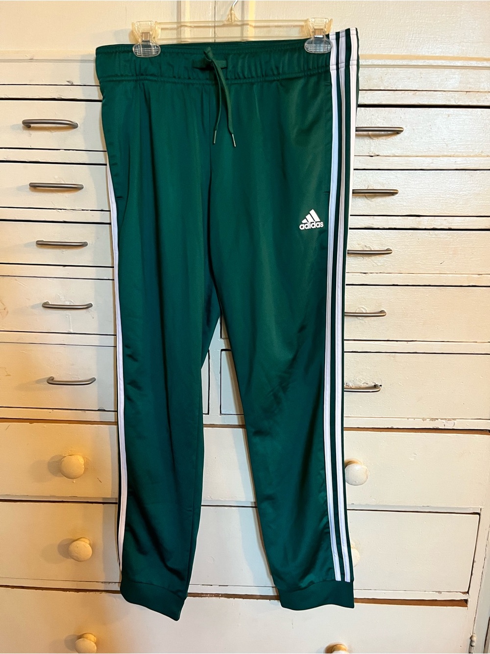 Adidas Women’s Green Track Pants with White Side Stripes
